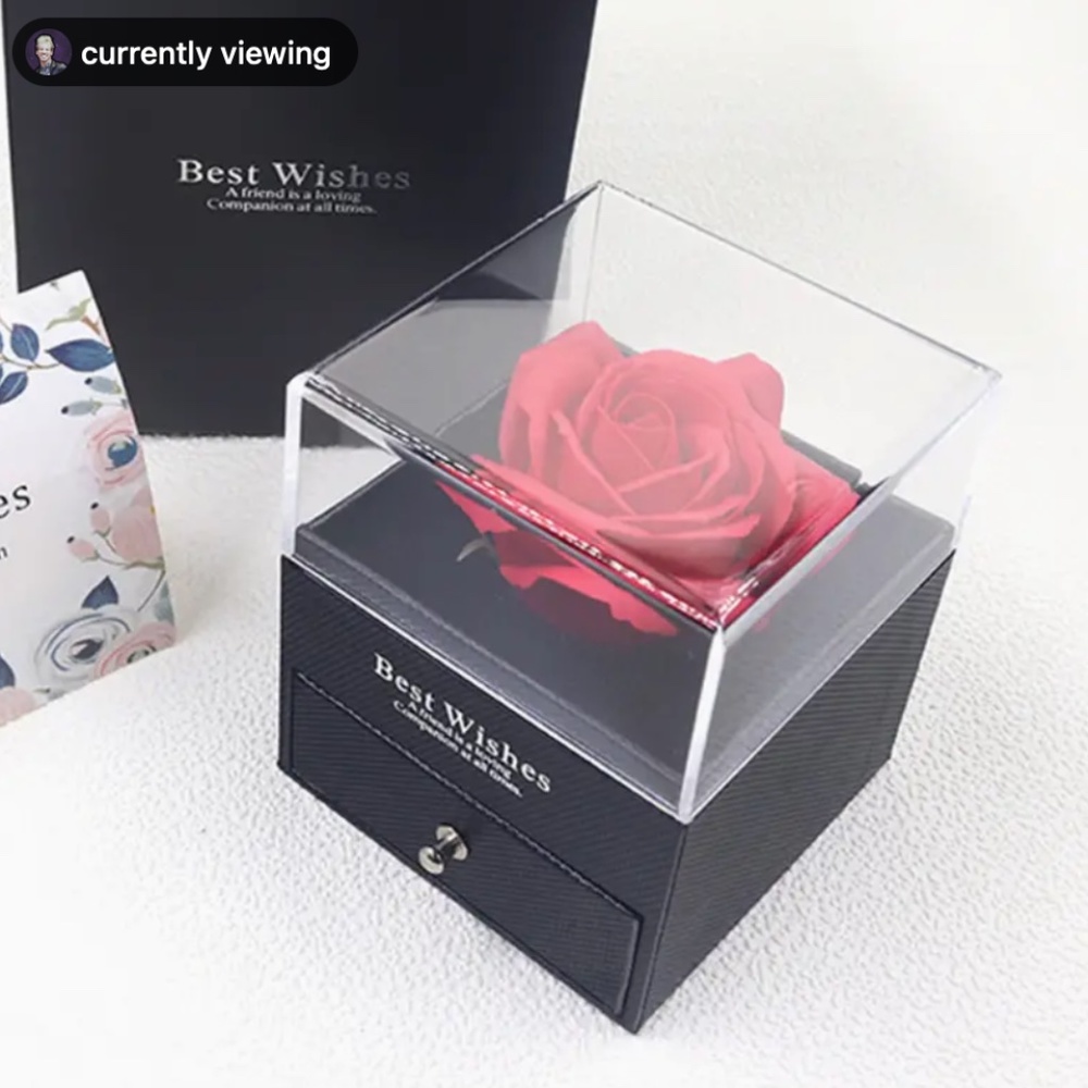 Exquisite Rose Flower Necklace Ring Jewelry Box Romantic Valentine's Day Christm